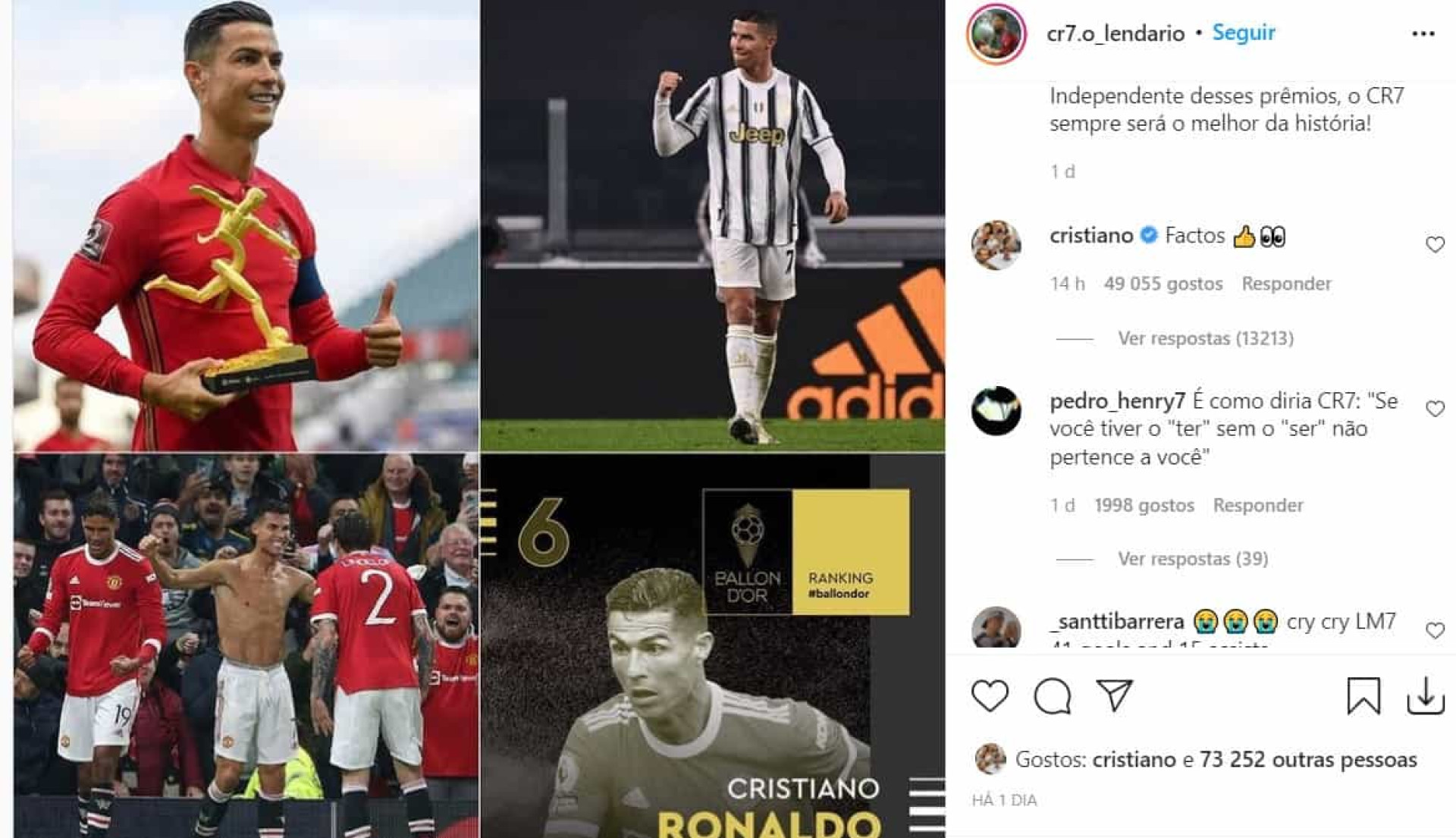 Cristiano Ronaldo 'chora a rir' com críticas de jornalista espanhol à Bola  de Ouro de Messi