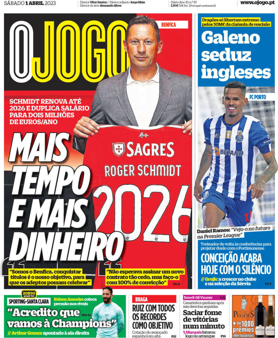 Por cá: Schmidt até 2026, Galeno seduz ingleses e a crença de Amorim
