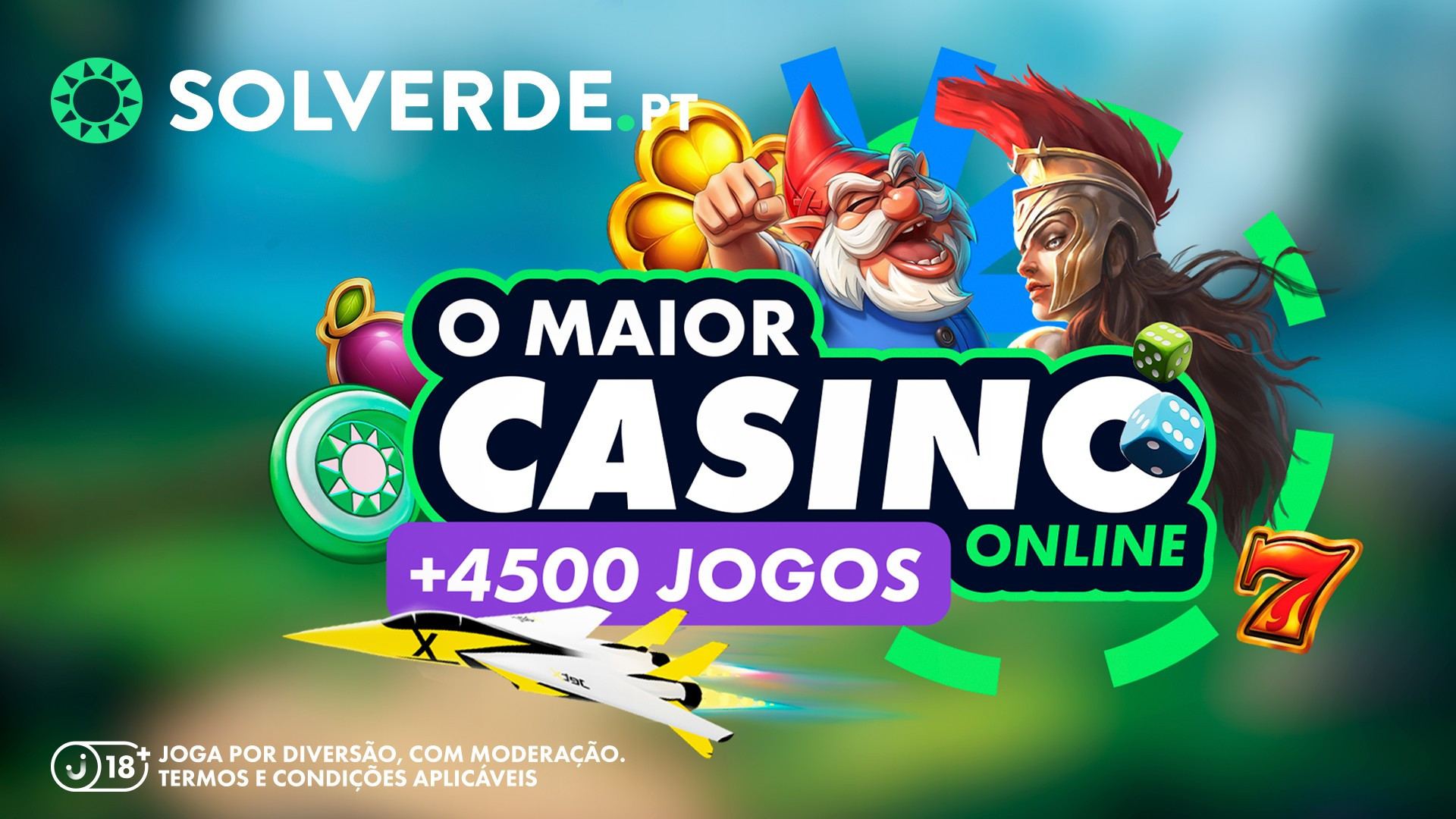 Imagem promocional do Solverde Casino mostrando bónus e jogos
